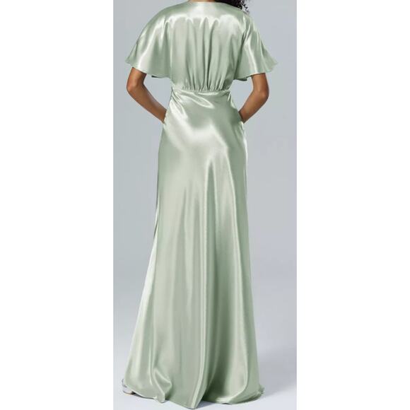 AW BRIDAL SZ 6 S sage green satin Otthild bridesmaid formal maxi dress NEW b91 - Picture 2 of 5